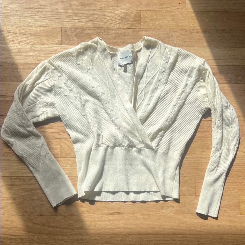 Pink Rose Cream Knit Wrap Top